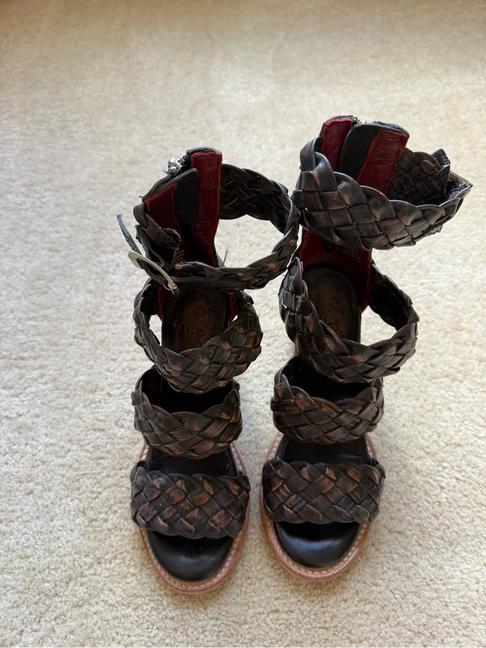 Freebird by Steven Dark Brown Bayou Braided Leather Ankle-Strap Booties